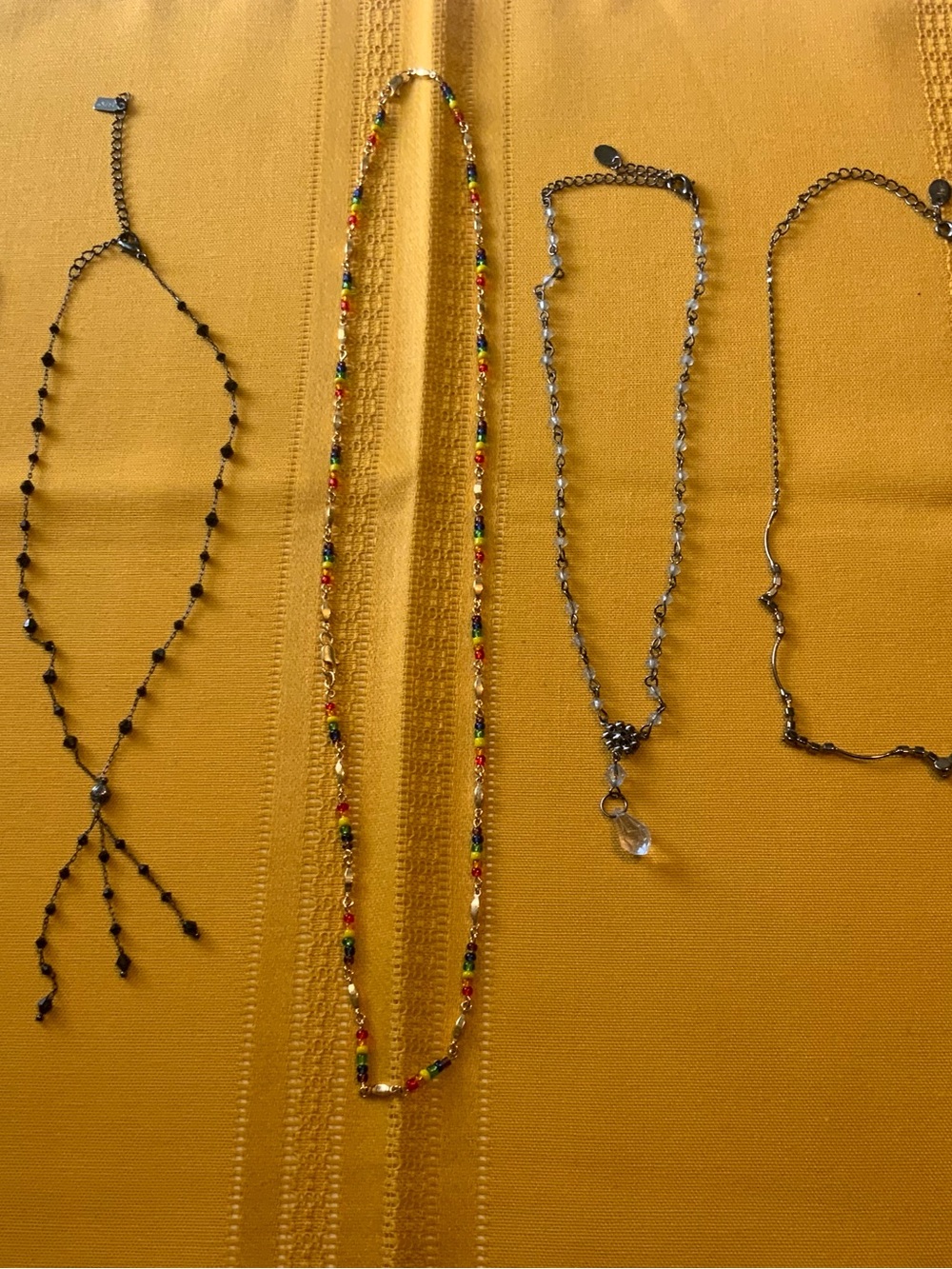 Lot 5 Delicate Crystal Beaded Necklaces Black Lariat Rainbow Chain Teardrop